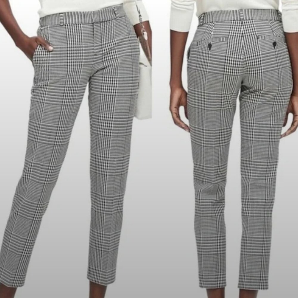Banana Republic Avery Straight Leg Ankle Trouser Pants in Houndstooth Plaid